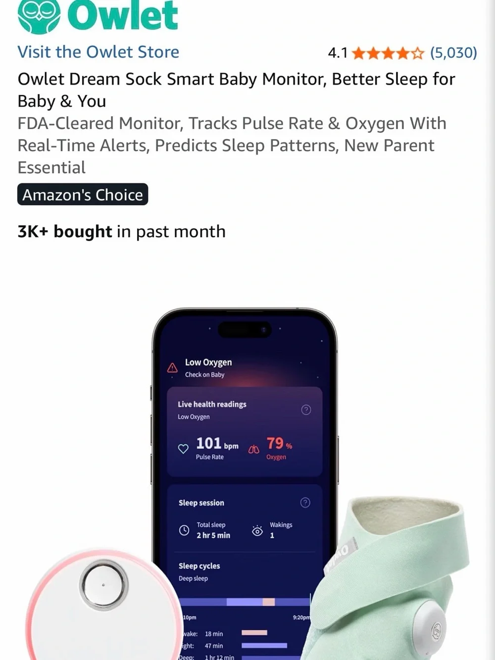 Owlet Dream Sock Smart Baby Monitor - Mint